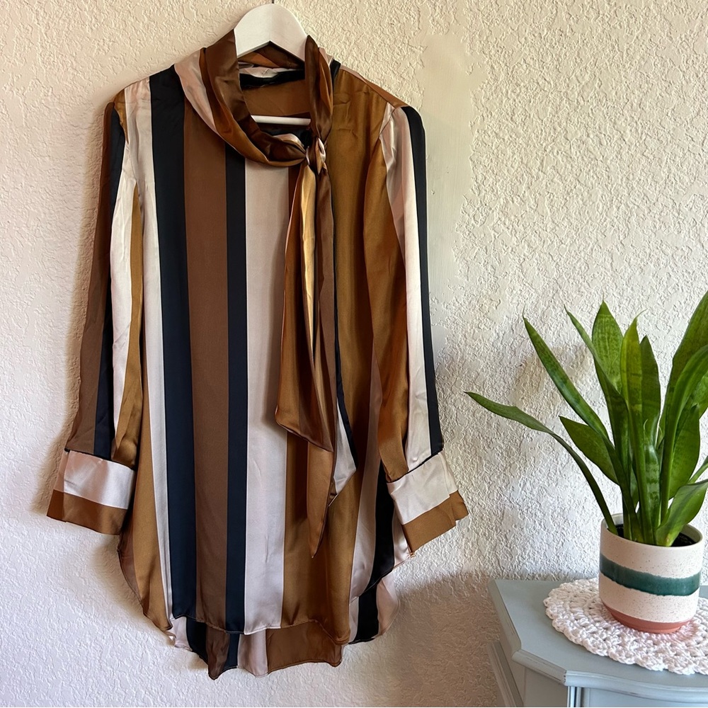 Zara Striped Top with Bow NWT